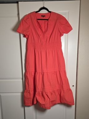 Quince 100% Organic Cotton Poplin Tiered Dress Spiced Coral Pink Women's XL